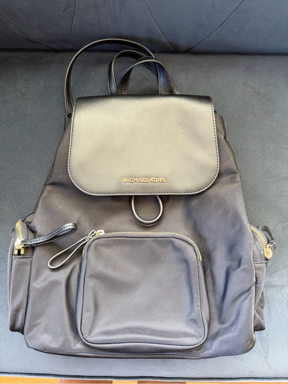 Michael Kors Black Nylon Backpack with Gold Hardware